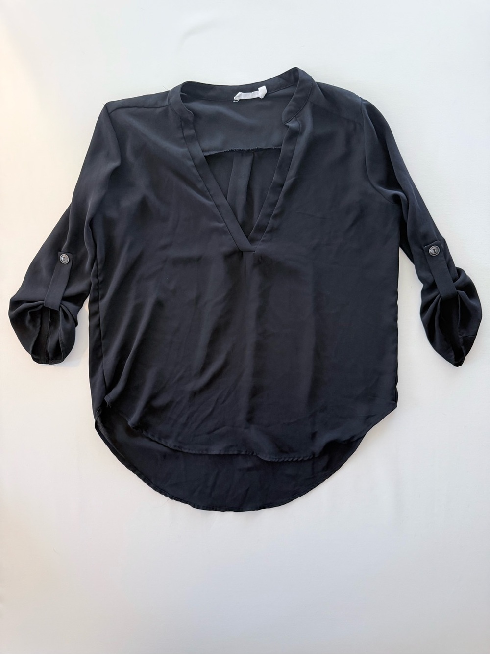 Lush Black V-Neck Roll-Tab Blouse